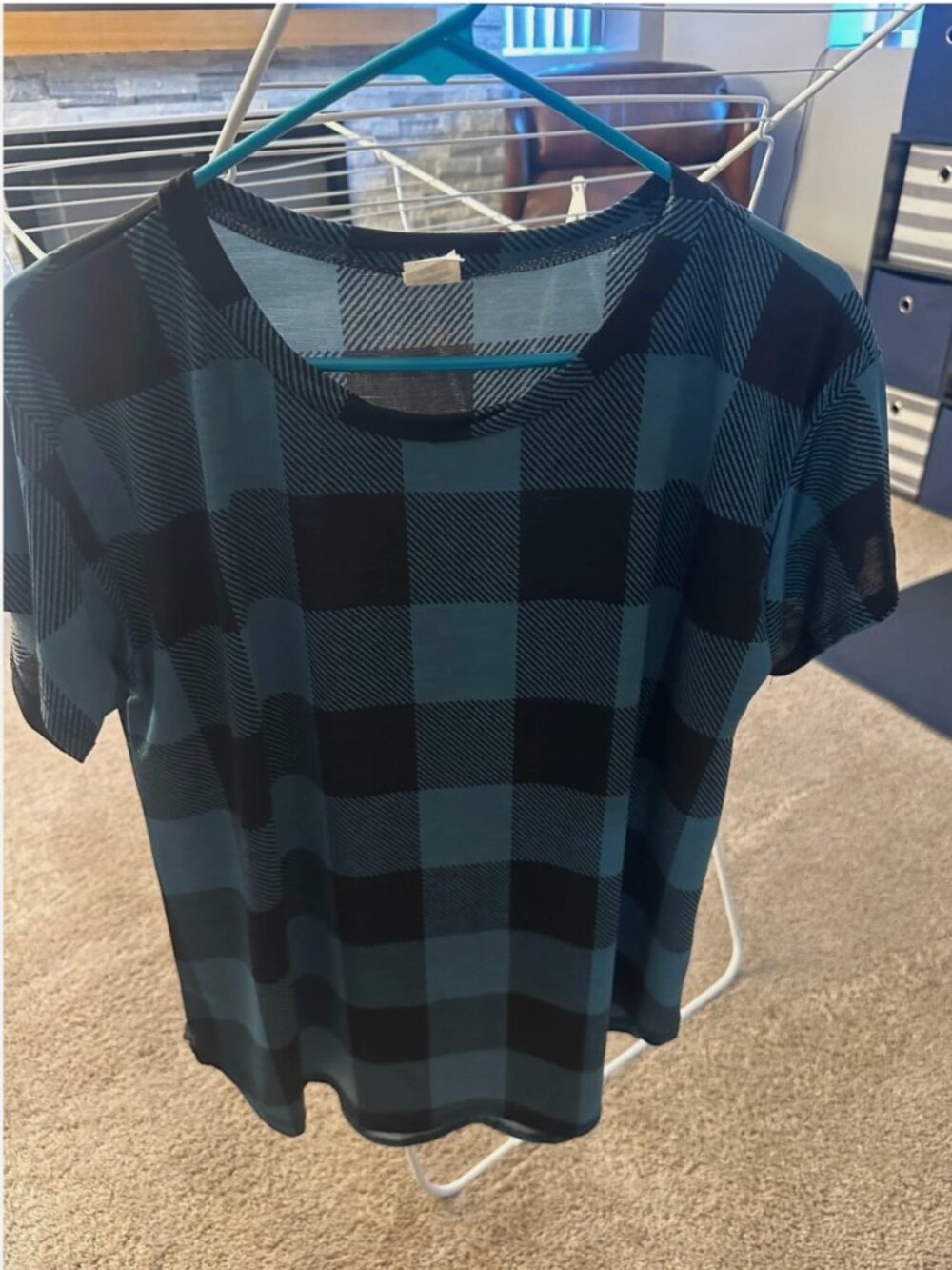 Sew In Love Crewneck Top- Teal Plaid- Medium